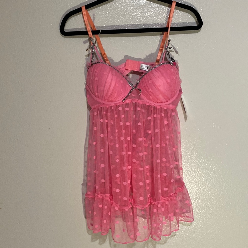 NWT Velvet Kitten HOT PINK babydoll polka dot